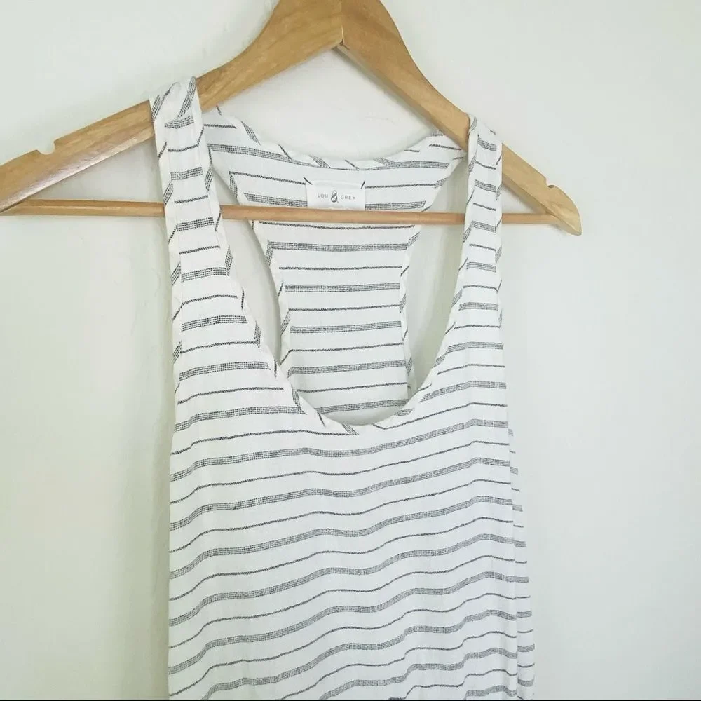 Lou & Grey white with black stripes racerback drawstring waist pop over dress sm